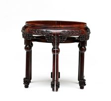 A pair of Chinese carved hardwood half-moon tables, first half 20th century