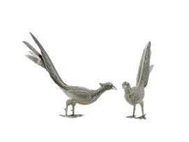 A pair of Spanish silver pheasant table ornaments, post 1933, .915 standard