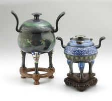 A Chinese silver and enamel tripod incense burner and cover, early 20th century