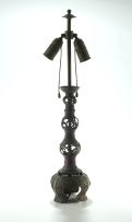 An oriental bronze table lamp, possibly Japanese, early 20th century