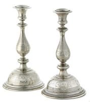 A pair of Austro-Hungarian silver Sabbath candlesticks, maker's initials TD, Vienna, 1872-1922, .800 standard