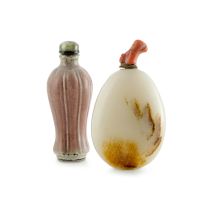 A Chinese porcelain pale plum-glazed snuff bottle, Qing Dynasty, late 19th century