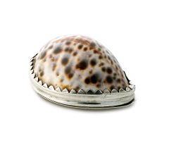 A Cape silver-mounted cowrie shell snuff box, maker's mark ID between two stars, late 18th century