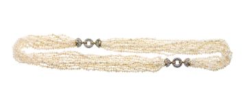 Eight-strand baroque freshwater pearl and diamond necklace