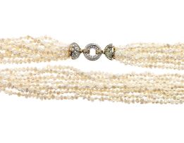 Eight-strand baroque freshwater pearl and diamond necklace