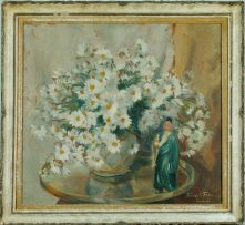 Emily Isabel Fern; Still Life with Daisies and an Oriental Figurine