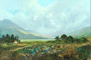 Gabriel de Jongh; A Cape Landscape with Rain Clouds Approaching