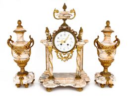 A French gilt metal-mounted marble portico mantel clock, late 19th century