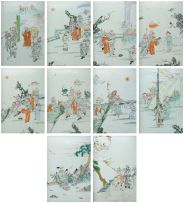 A set of eight Chinese famille-rose narrative plaques, Republic Period (1912-1949)