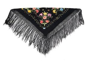 A Spanish black silk piano shawl, mid 20th century