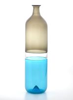 A Venini turquoise and smokey grey 'Bolle' glass bottle, 2013, after Tapio Wirkkala, designed 1968