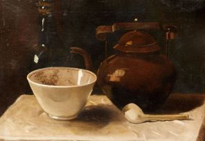 Anton van Wouw; Still Life with Copper Kettle and Pipe