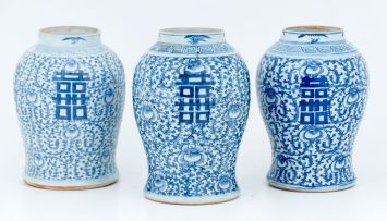 A near pair of Chinese blue and white jars, 19th century