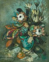 George Enslin; Still Life of Proteas in a Blue Vase