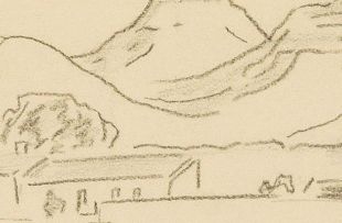 Jacob Hendrik Pierneef; Sketch of Houses and Mountain Range