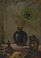 Pieter Wenning; Still Life with Peacock Feather and Buddha