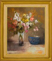Mari Vermeulen-Breedt; Still Life with Flowers and Bowl