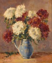 Johannes Oldert; Still Life with Blue Jug and Chrysanthemums
