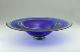 A David Reade green and blue glass bowl, 1998