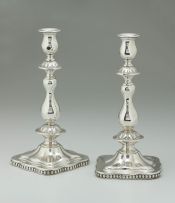 A pair of Polish silver-plated Sabbath candlesticks, Fraget, Warsaw (1860-1896)