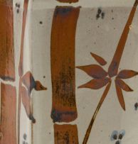 Tim Morris; An elongated slab-built glazed stoneware vase, with bamboo motif
