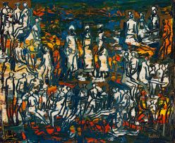 Walter Battiss; Crowd, recto; Abstract Composition, verso