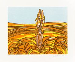 Cecil Skotnes; Wheat Fields, original woodblock and woodcut
