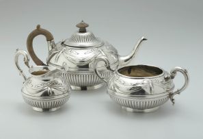 A Victorian silver three-piece tea set, Charles Boynton, London, 1866