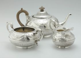 A Victorian silver three-piece tea set, Charles Boynton, London, 1866