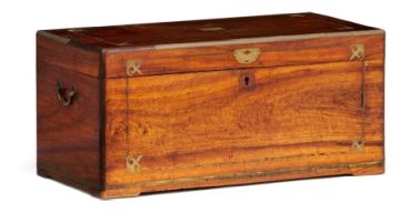 A teak and camphorwood brass-inlaid chest, late 19th century