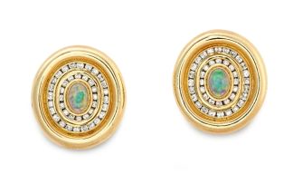 Pair of opal and diamond earrings