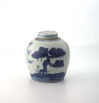 A Chinese blue and white jar and cover, Qing Dynasty, early 19th century
