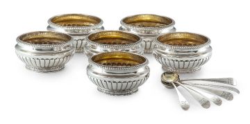 A set of six George III silver salts and six spoons, Peter, Ann & William Bateman, London, 1802 and 1803