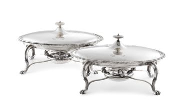 A pair of Victorian silver entrée dishes and covers, Elkington & Co, Birmingham, 1852