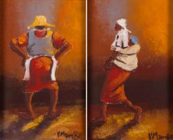 Velaphi (George) Mzimba; African Figures, two