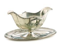 A French silver two-handled sauceboat-on-stand, Charles Folliot, Paris, late 19th/early 20th century, .950 standard