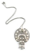 Edwardian diamond, pearl and platinum pendant necklace