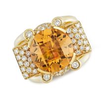 Citrine, diamond and gold dress ring