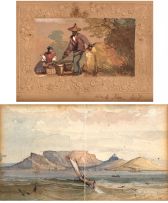 Thomas Bowler; Malay Man and Woman Washing; and Table Bay and Mountain, two framed as one