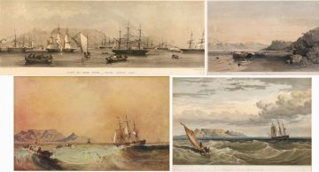 Thomas Bowler; View of Cape Town, from Table Bay;Table Bay, from Robben Island; Kalk Bay, Evening; and a print of Table Bay