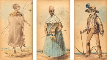 Circle of John White; Malay Figures, three framed as one; Another three, framed as one; and A Malay Beggar