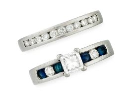 Diamond and sapphire platinum ring