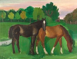 Pranas Domsaitis; Two Horses in a Field