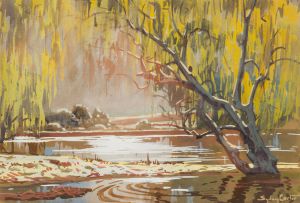 Sydney Carter; River with Willow Tree