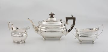 A George V silver three-piece tea service, C S Harris & Sons Ltd, London 1910