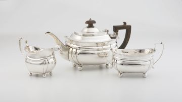 A George V silver three-piece tea service, C S Harris & Sons Ltd, London 1910