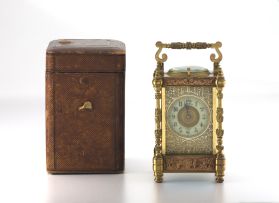 A French gilt-brass repeating carriage clock, circa 1900