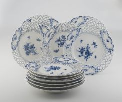 An assembled set of twelve Meissen blue and white plates, late 19th/early 20th century