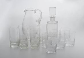 A Rowland Ward engraved suite of glassware, mid 20th century