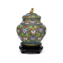 A Chinese cloisonné enamel and gilt vase and cover, modern